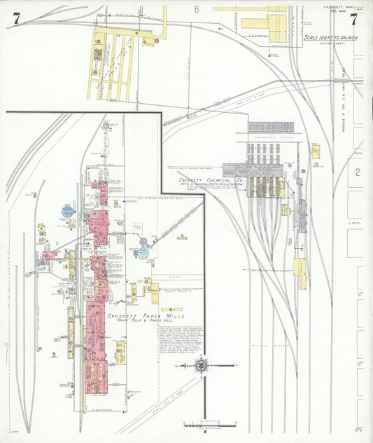 Sanborn Fire Insurance Map from Crossett, Ashley County, Arkansas (1943), Sheet #0007 - Historic Sanborn Fire Insurance Map Print, vintage old map wall art, antique decor, genealogy gift, Arkansas Arkansas map