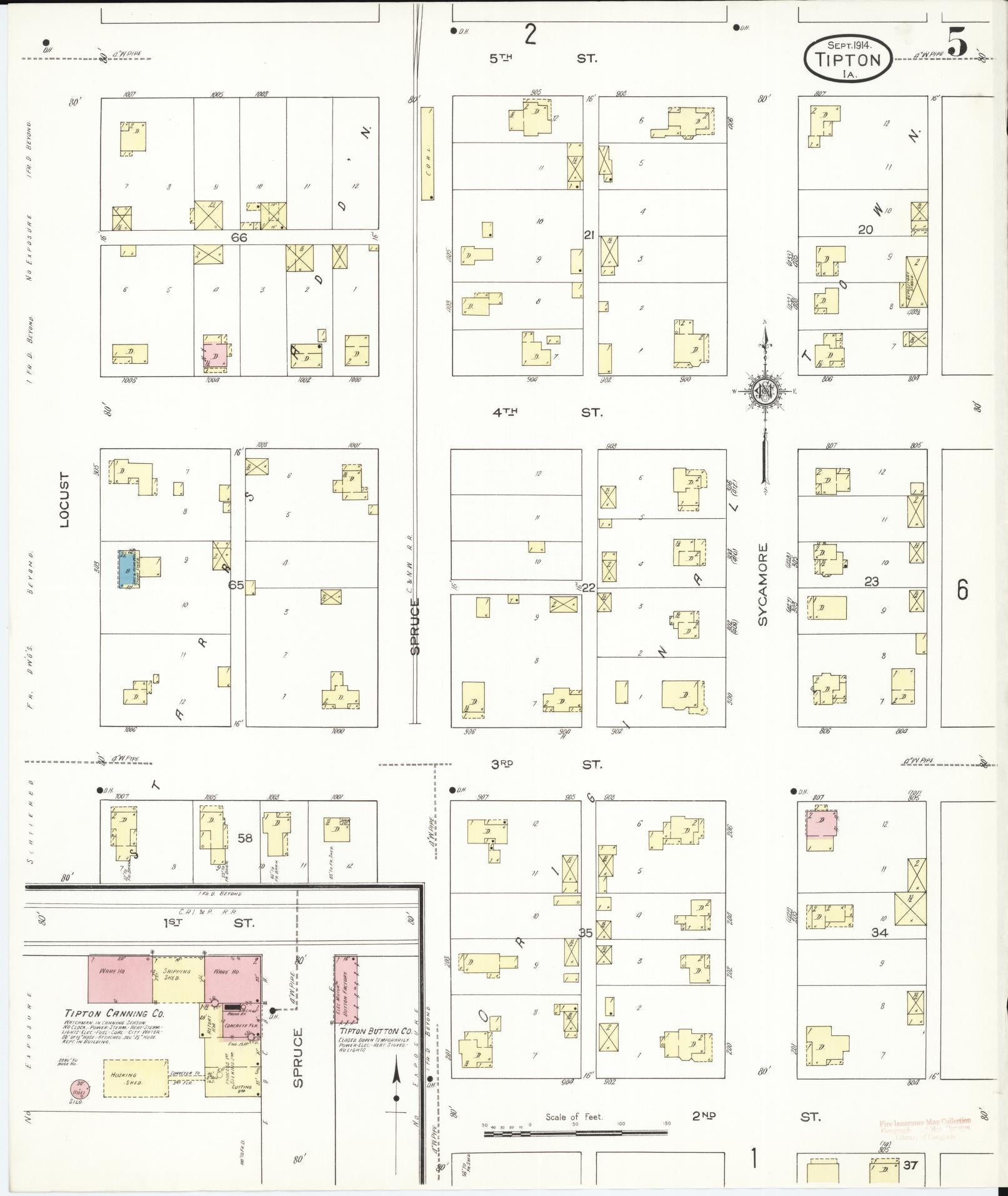 Sanborn Fire Insurance Map from Tipton, Cedar County, Iowa (1914), Sheet #0005 - Historic Sanborn Fire Insurance Map Print, vintage old map wall art