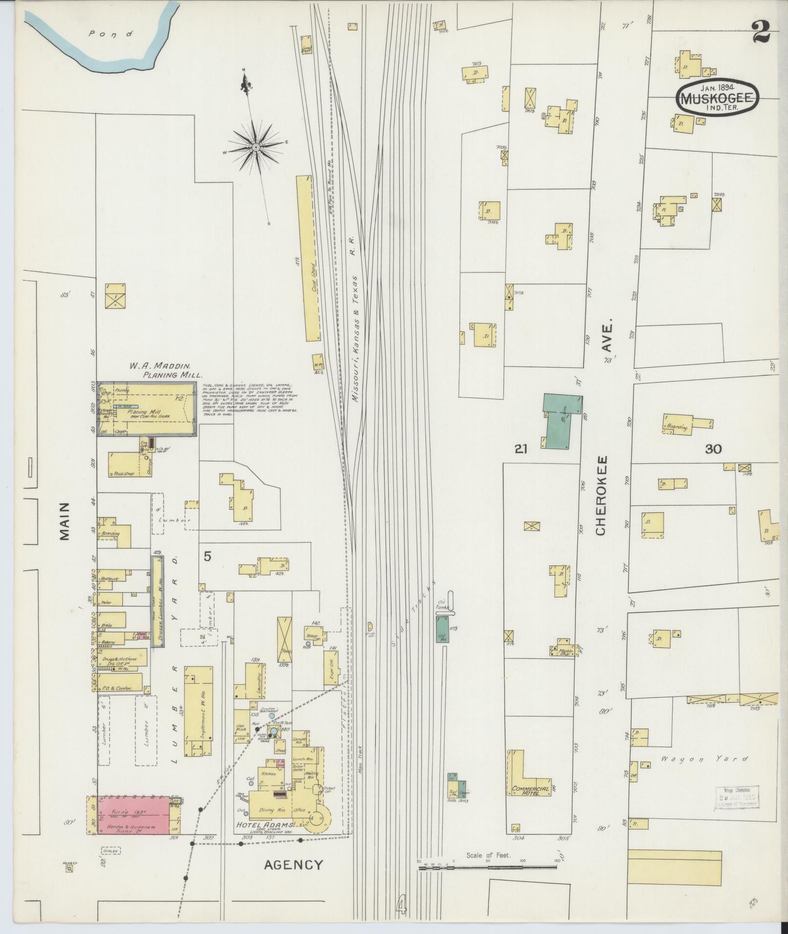 Sanborn Fire Insurance Map from Muskogee, Muskogee County, Oklahoma (1894), Sheet #0002 - Historic Sanborn Fire Insurance Map Print, vintage old map wall art, antique decor, genealogy gift, Oklahoma Oklahoma map