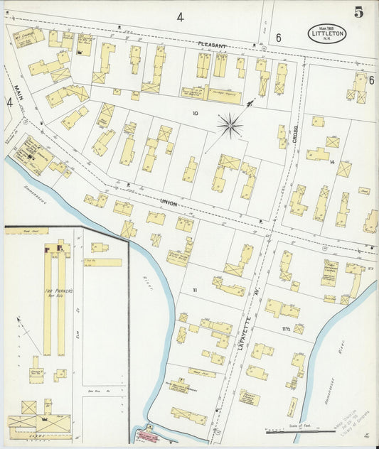 Sanborn Fire Insurance Map from Littleton, Grafton County, New Hampshire (1905), Sheet #0005 - Historic Sanborn Fire Insurance Map Print, vintage old map wall art, antique decor, genealogy gift, New Hampshire New Hampshire map
