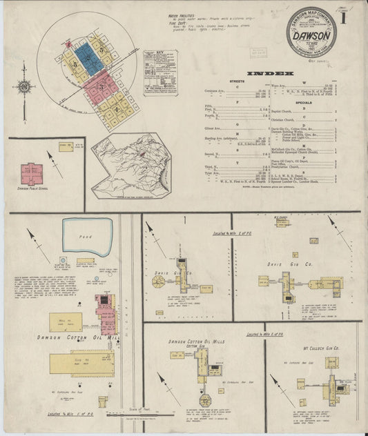 Sanborn Fire Insurance Map from Dawson, Navarro County, Texas (1921), Sheet #0001 - Complete Map Set gallery image, historic Sanborn map, vintage wall art, Texas Texas