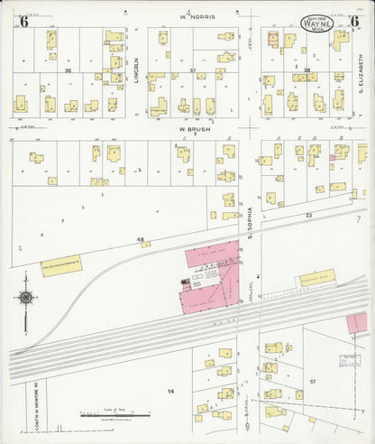 Sanborn Fire Insurance Map from Wayne, Wayne County, Michigan (1926), Sheet #0006 - Historic Sanborn Fire Insurance Map Print, vintage old map wall art, antique decor, genealogy gift, Michigan Michigan map