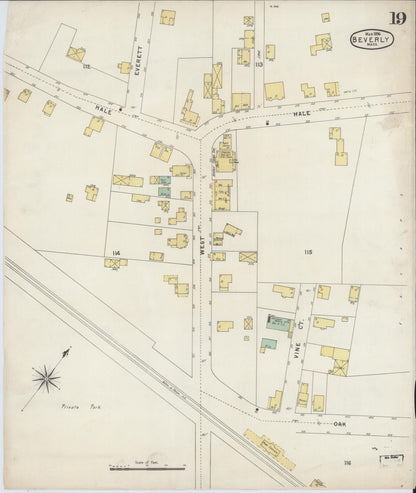 Sanborn Fire Insurance Map from Beverly, Essex County, Massachusetts (1896), Sheet #0019 - Historic Sanborn Fire Insurance Map Print, vintage old map wall art, antique decor, genealogy gift, Massachusetts Massachusetts map