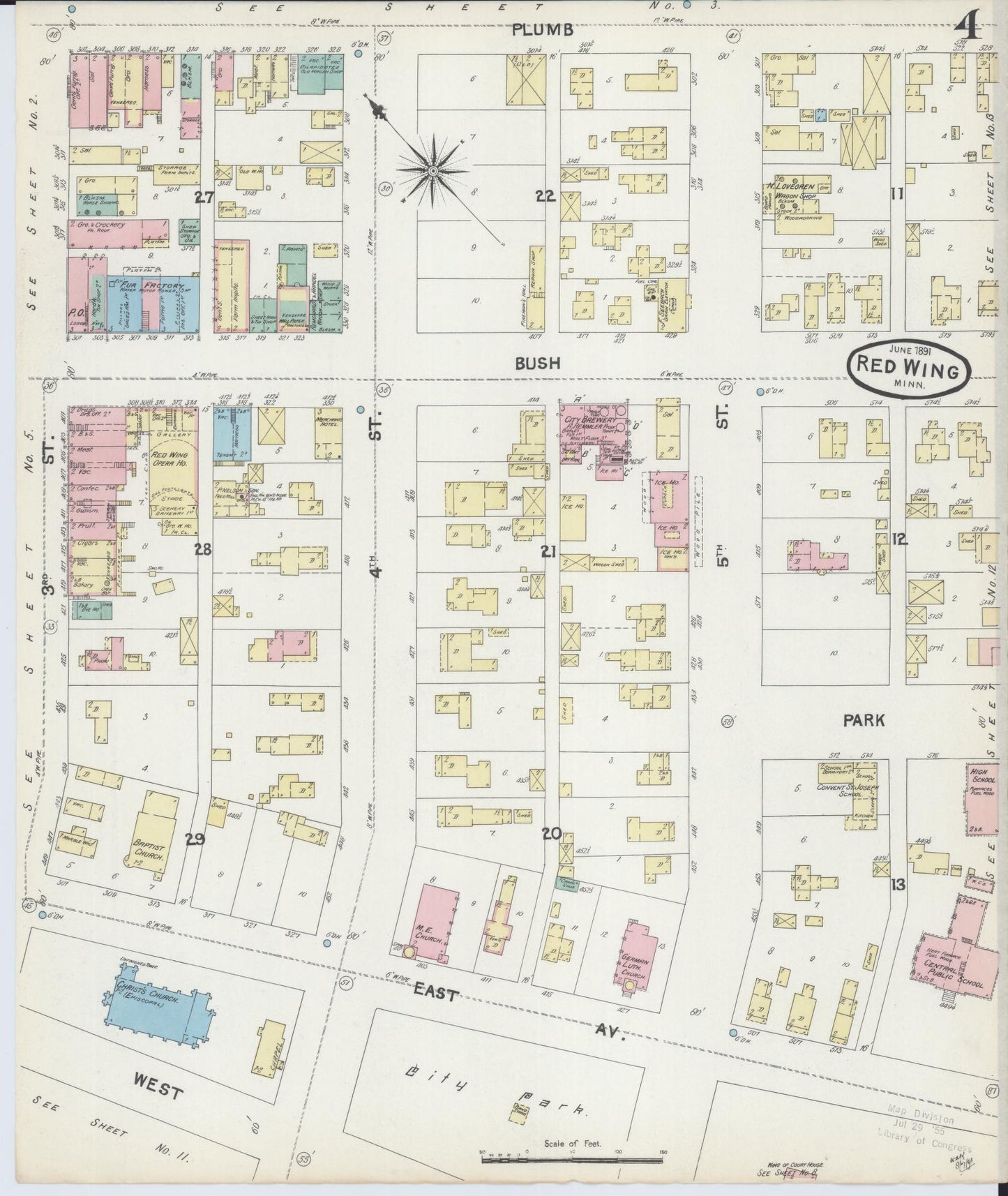Sanborn Fire Insurance Map from Red Wing, Goodhue County, Minnesota (1891), Sheet #0004 - Complete Map Set gallery image, historic Sanborn map, vintage wall art, Minnesota Minnesota