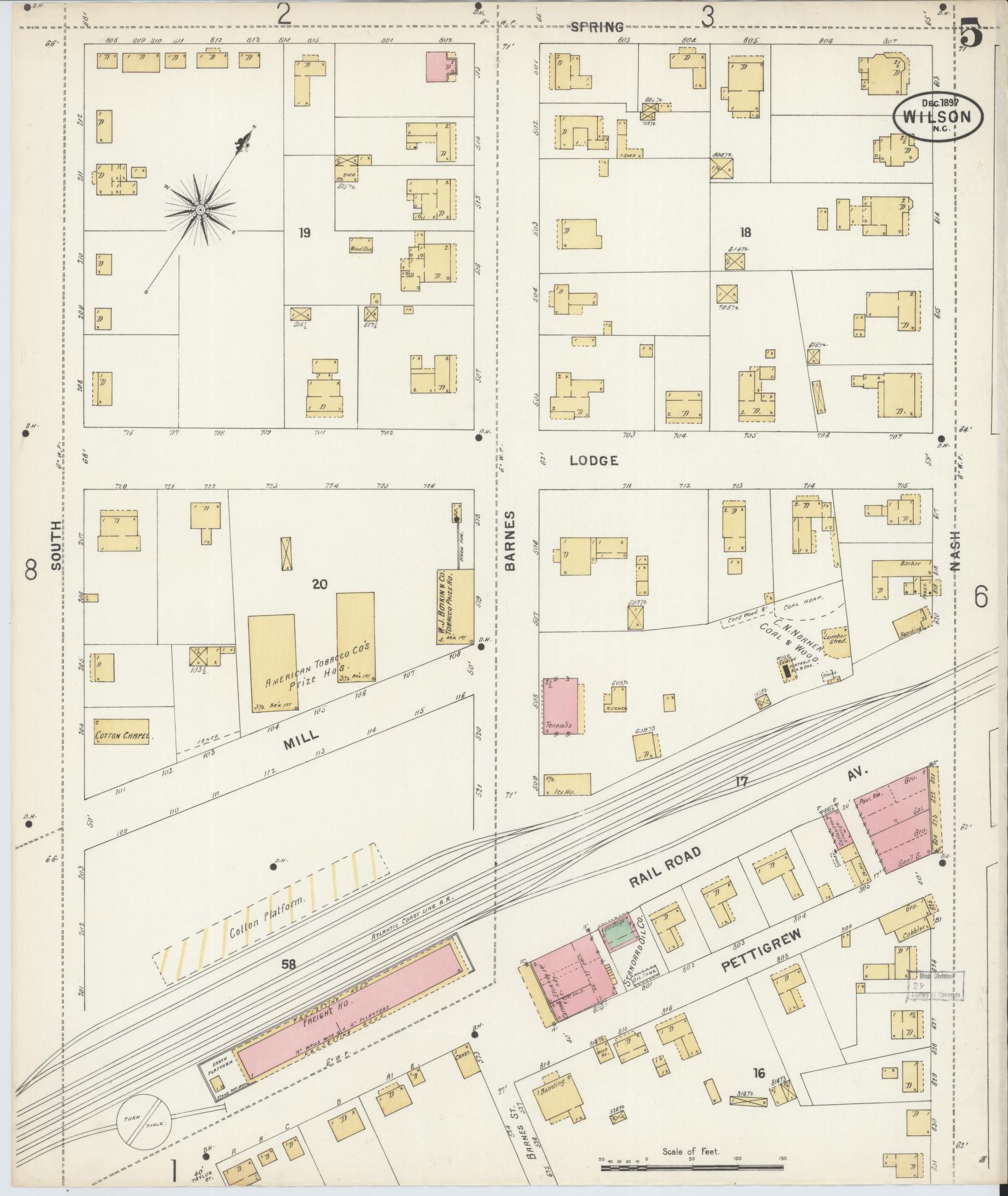 Sanborn Fire Insurance Map from Wilson, Wilson County, North Carolina (1897), Sheet #0005 - Complete Map Set gallery image, historic Sanborn map, vintage wall art, North Carolina North Carolina