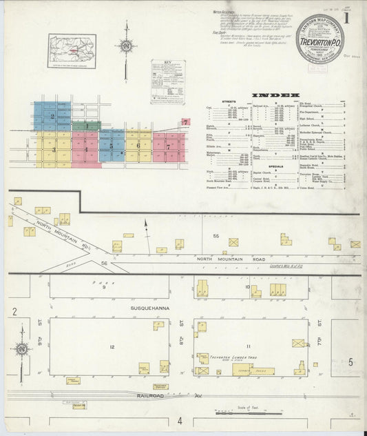 Sanborn Fire Insurance Map from Trevorton Post Office, Northumberland County, Pennsylvania (1913), Sheet #0001 - Historic Sanborn Fire Insurance Map Print, vintage old map wall art, antique decor, genealogy gift, Pennsylvania Pennsylvania map