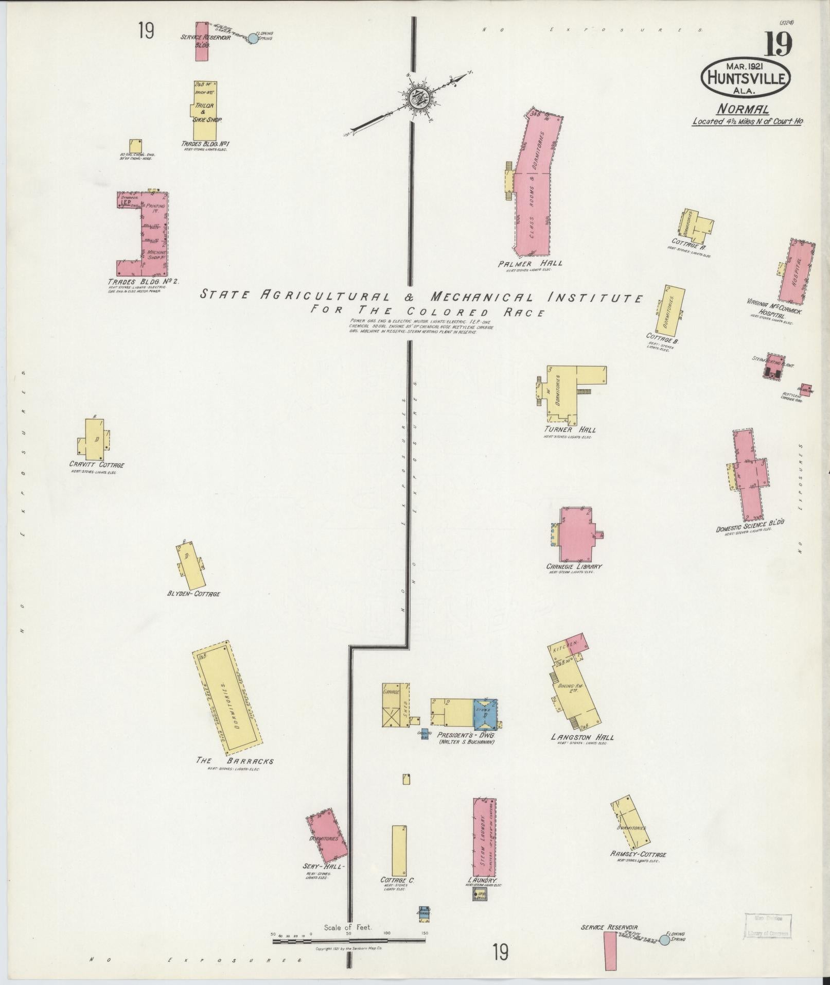 Sanborn Fire Insurance Map from Huntsville, Madison County, Alabama (1921), Sheet #0019 - Complete Map Set gallery image, historic Sanborn map, vintage wall art, Alabama Alabama