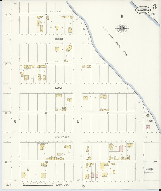 Sanborn Fire Insurance Map from Saratoga, Carbon County, Wyoming (1907), Sheet #0003 - Historic Sanborn Fire Insurance Map Print, vintage old map wall art, antique decor, genealogy gift, Wyoming Wyoming map