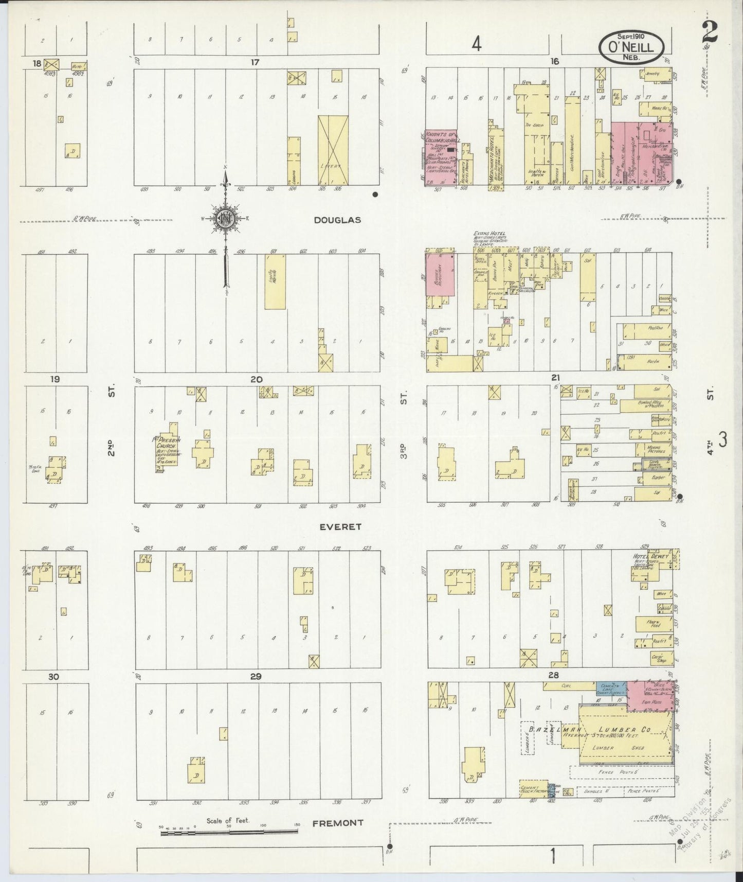 Sanborn Fire Insurance Map from O'Neill, Holt County, Nebraska (1910), Sheet #0002 - Complete Map Set gallery image, historic Sanborn map, vintage wall art, Nebraska Nebraska