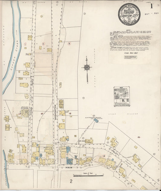 Sanborn Fire Insurance Map from Canyon City, Grant County, Oregon (1930), Sheet #0001 - Complete Map Set gallery image, historic Sanborn map, vintage wall art, Oregon Oregon