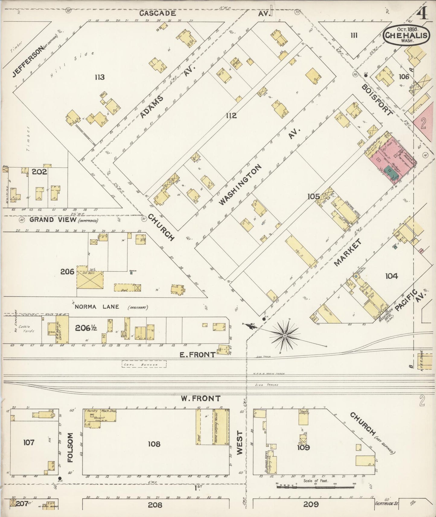 Sanborn Fire Insurance Map from Chehalis, Lewis County, Washington (1893), Sheet #0004 - Complete Map Set gallery image, historic Sanborn map, vintage wall art, Washington Washington