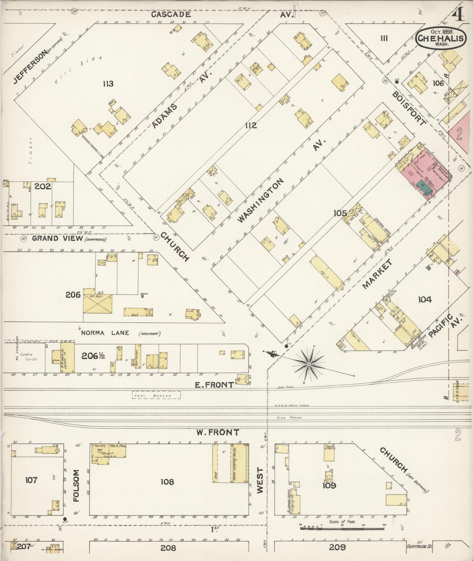 Sanborn Fire Insurance Map from Chehalis, Lewis County, Washington (1893), Sheet #0004 - Complete Map Set gallery image, historic Sanborn map, vintage wall art, Washington Washington
