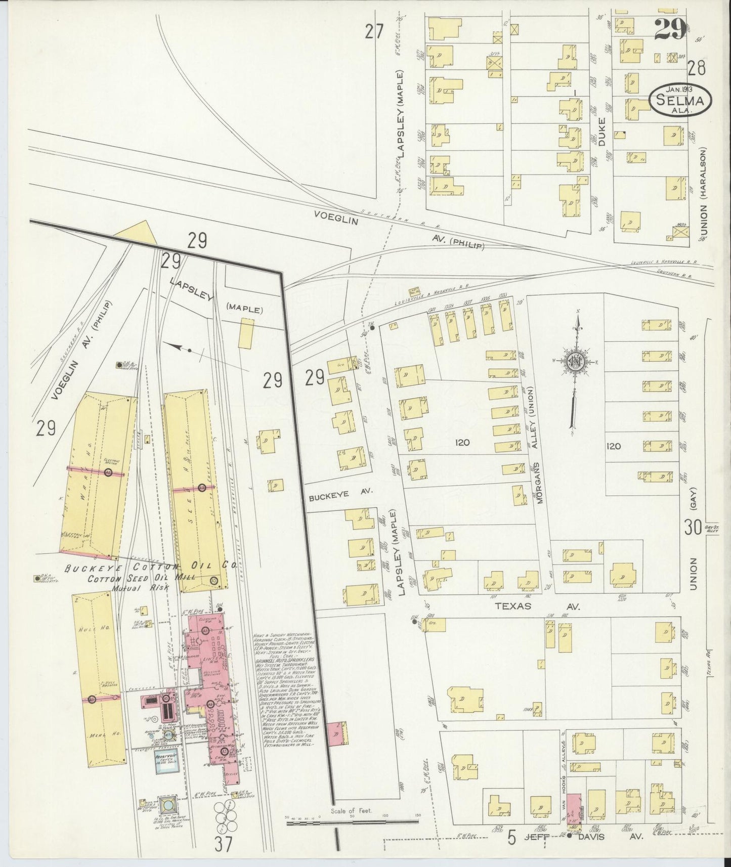 Sanborn Fire Insurance Map from Selma, Dallas County, Alabama (1913), Sheet #0029 - Complete Map Set gallery image, historic Sanborn map, vintage wall art, Alabama Alabama