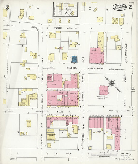 Sanborn Fire Insurance Map from Lexington, Henderson County, Tennessee (1926), Sheet #0002 - Historic Sanborn Fire Insurance Map Print, vintage old map wall art, antique decor, genealogy gift, Tennessee Tennessee map