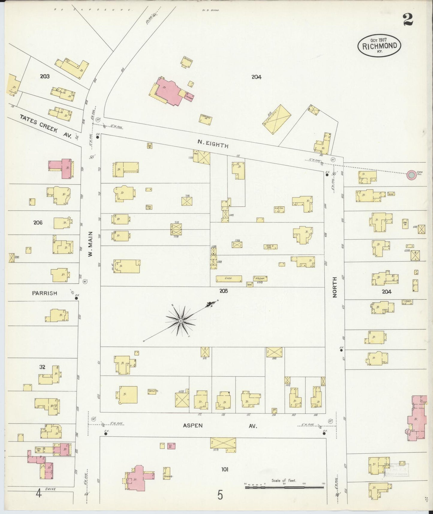 Sanborn Fire Insurance Map from Richmond, Madison County, Kentucky (1907), Sheet #0002 - Historic Sanborn Fire Insurance Map Print, vintage old map wall art, antique decor, genealogy gift, Kentucky Kentucky map
