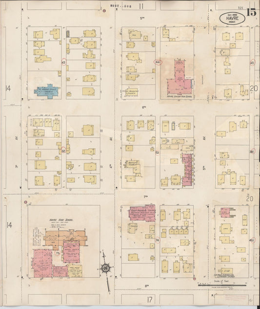 Sanborn Fire Insurance Map from Havre, Hill County, Montana (1943), Sheet #0015 - Historic Sanborn Fire Insurance Map Print, vintage old map wall art, antique decor, genealogy gift, Montana Montana map