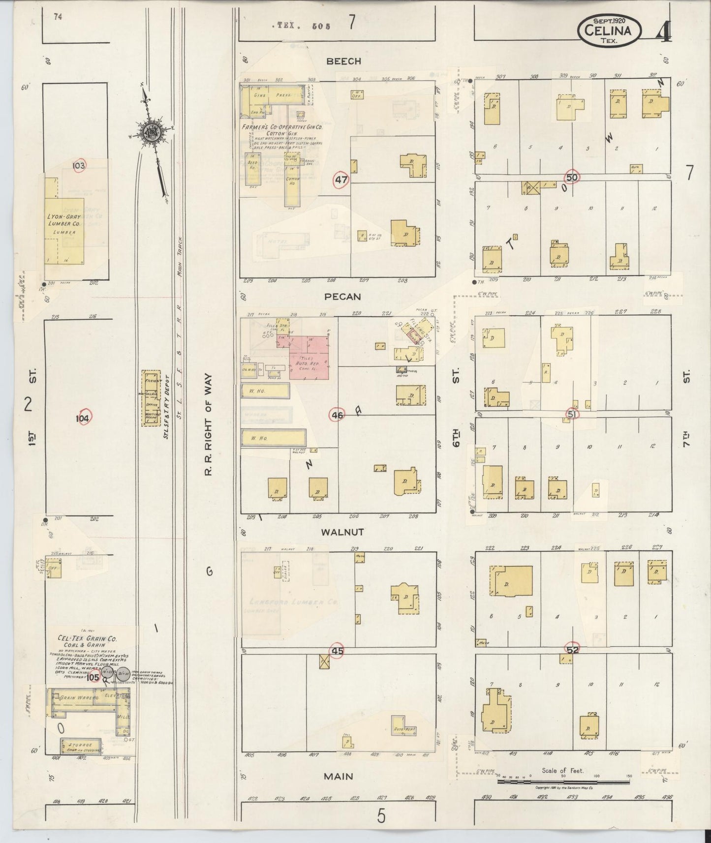 Sanborn Fire Insurance Map from Celina, Collin County, Texas (1944), Sheet #0004 - Historic Sanborn Fire Insurance Map Print, vintage old map wall art, antique decor, genealogy gift, Texas Texas map