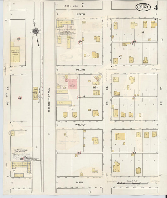 Sanborn Fire Insurance Map from Celina, Collin County, Texas (1944), Sheet #0004 - Historic Sanborn Fire Insurance Map Print, vintage old map wall art, antique decor, genealogy gift, Texas Texas map