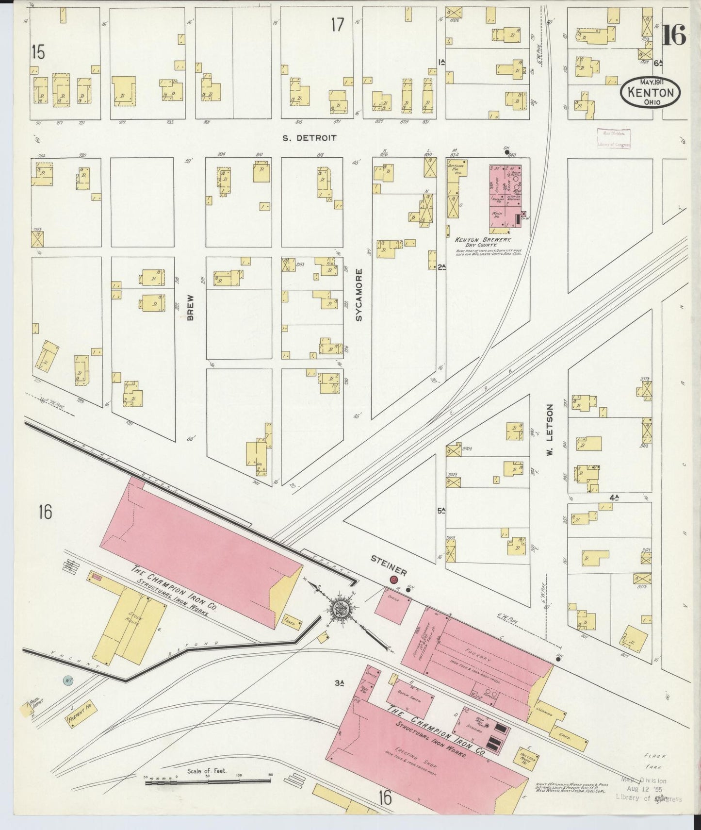 Sanborn Fire Insurance Map from Kenton, Hardin County, Ohio (1911), Sheet #0016 - Historic Sanborn Fire Insurance Map Print, vintage old map wall art, antique decor, genealogy gift, Ohio Ohio map