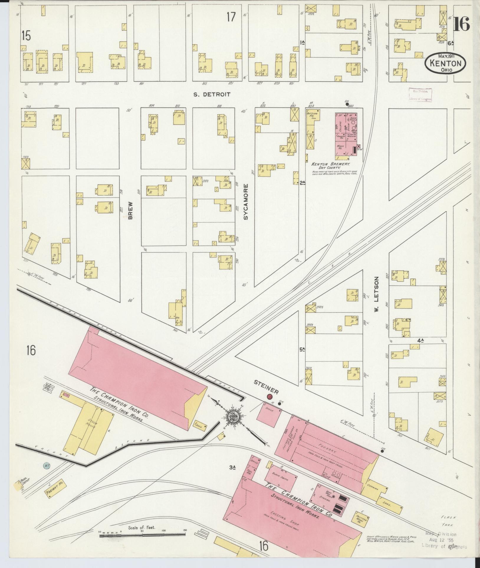 Sanborn Fire Insurance Map from Kenton, Hardin County, Ohio (1911), Sheet #0016 - Historic Sanborn Fire Insurance Map Print, vintage old map wall art, antique decor, genealogy gift, Ohio Ohio map