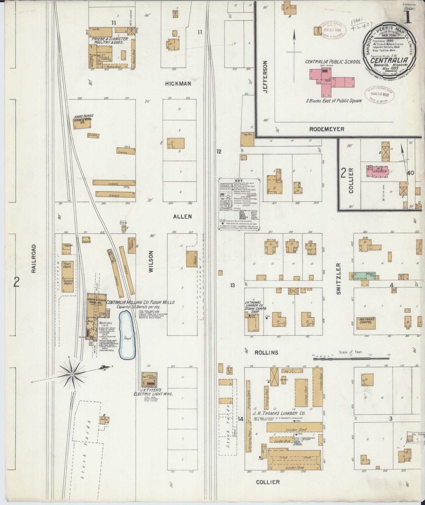 Sanborn Fire Insurance Map from Centralia, Boone County, Missouri (1899), Sheet #0001 - Complete Map Set gallery image, historic Sanborn map, vintage wall art, Missouri Missouri