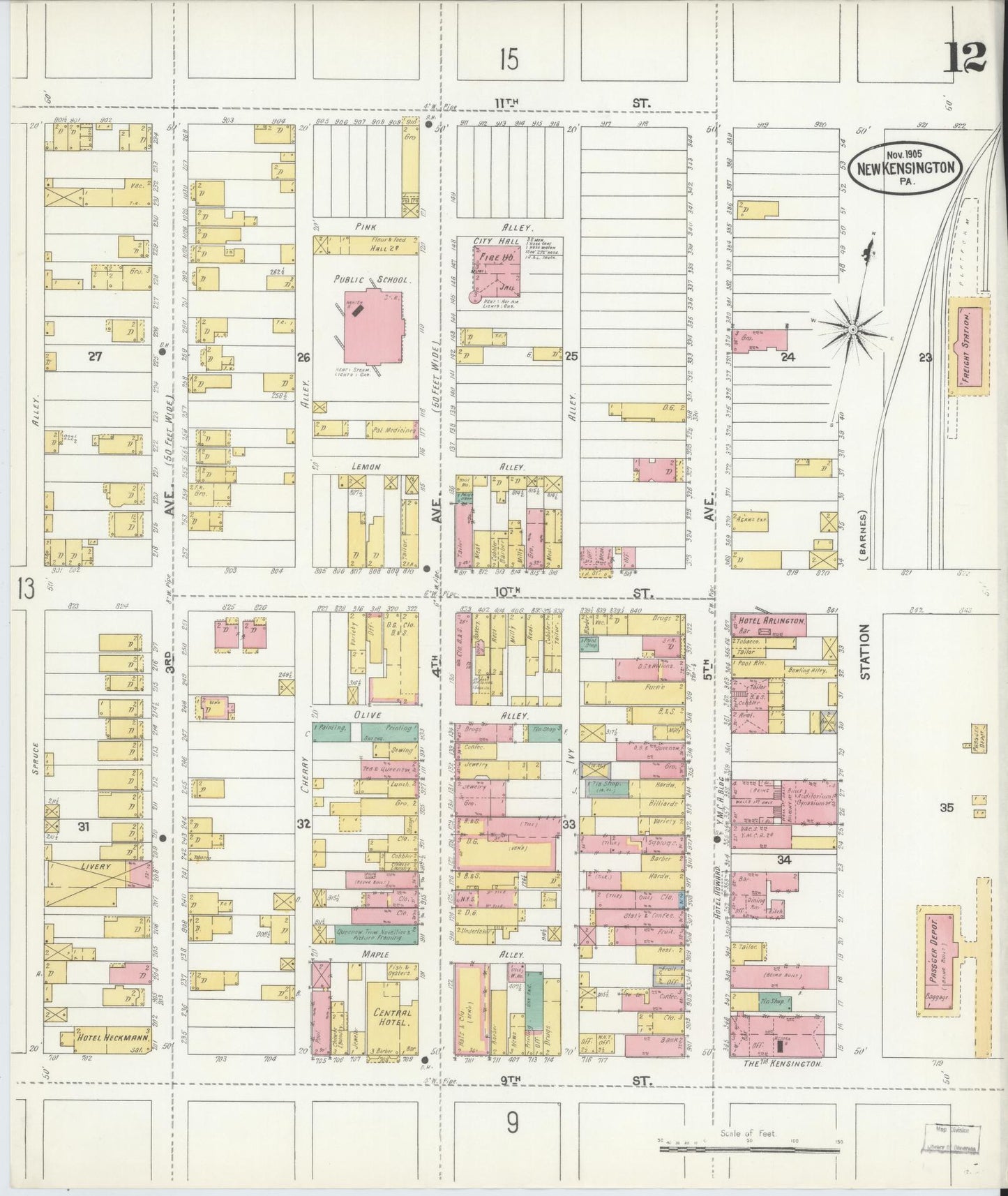 Sanborn Fire Insurance Map from New Kensington, Westmoreland County, Pennsylvania (1905), Sheet #0012 - Complete Map Set gallery image, historic Sanborn map, vintage wall art, Pennsylvania Pennsylvania