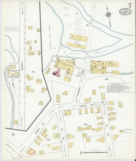 Sanborn Fire Insurance Map from Camden, Oneida County, New York (1912), Sheet #0007 - Historic Sanborn Fire Insurance Map Print, vintage old map wall art, antique decor, genealogy gift, New York New York map