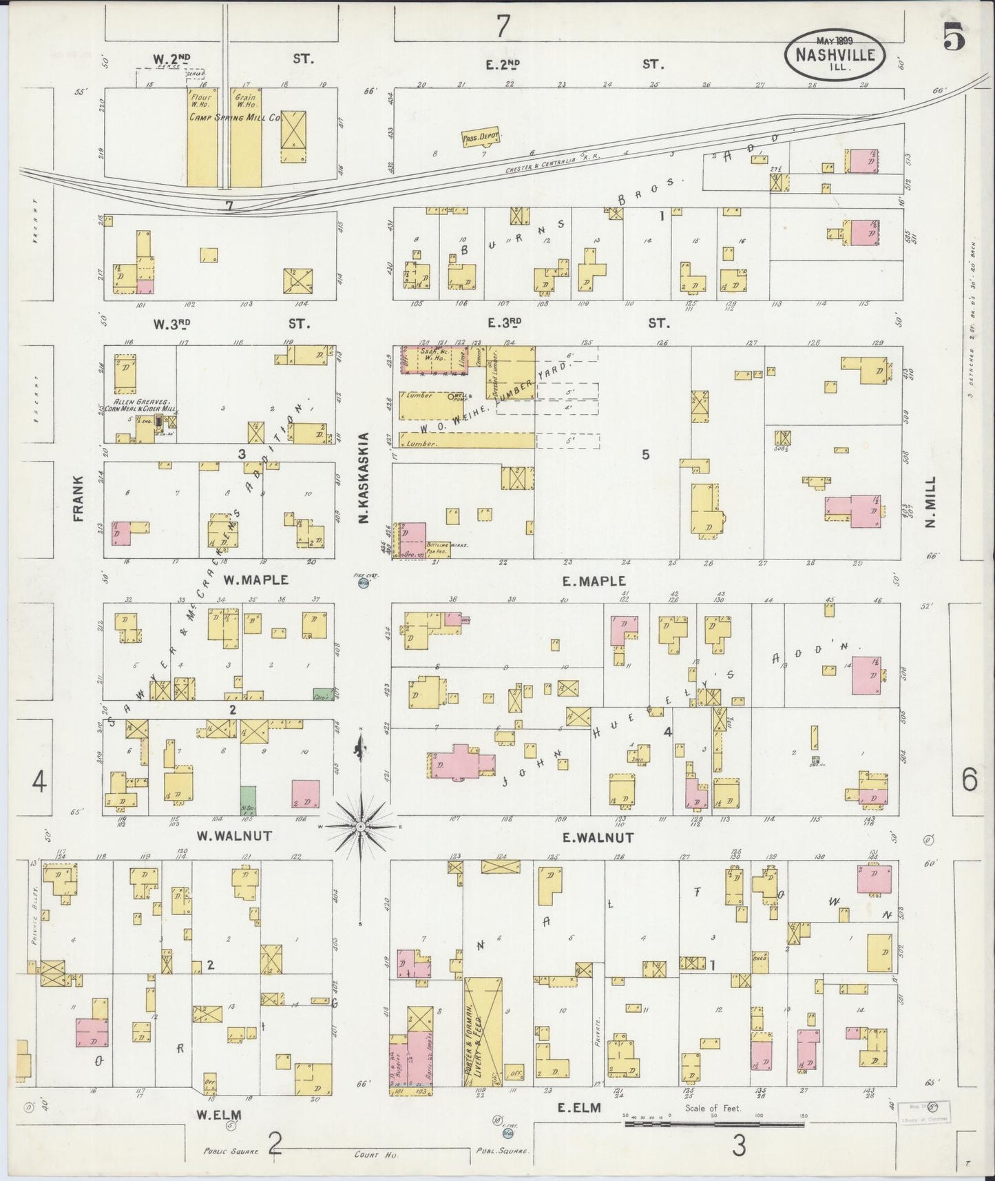 Sanborn Fire Insurance Map from Nashville, Washington County, Illinois (1899), Sheet #0005 - Historic Sanborn Fire Insurance Map Print, vintage old map wall art, antique decor, genealogy gift, Illinois Illinois map