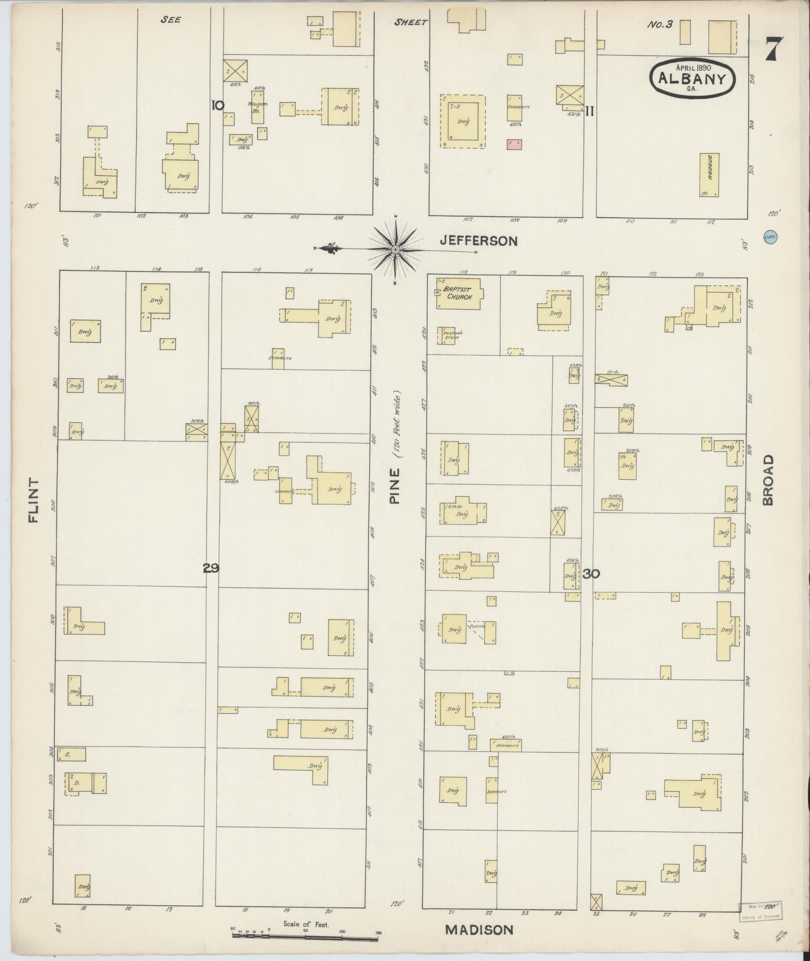 Sanborn Fire Insurance Map from Albany, Dougherty County, Georgia (1890), Sheet #0007 - Complete Map Set gallery image, historic Sanborn map, vintage wall art, Georgia Georgia
