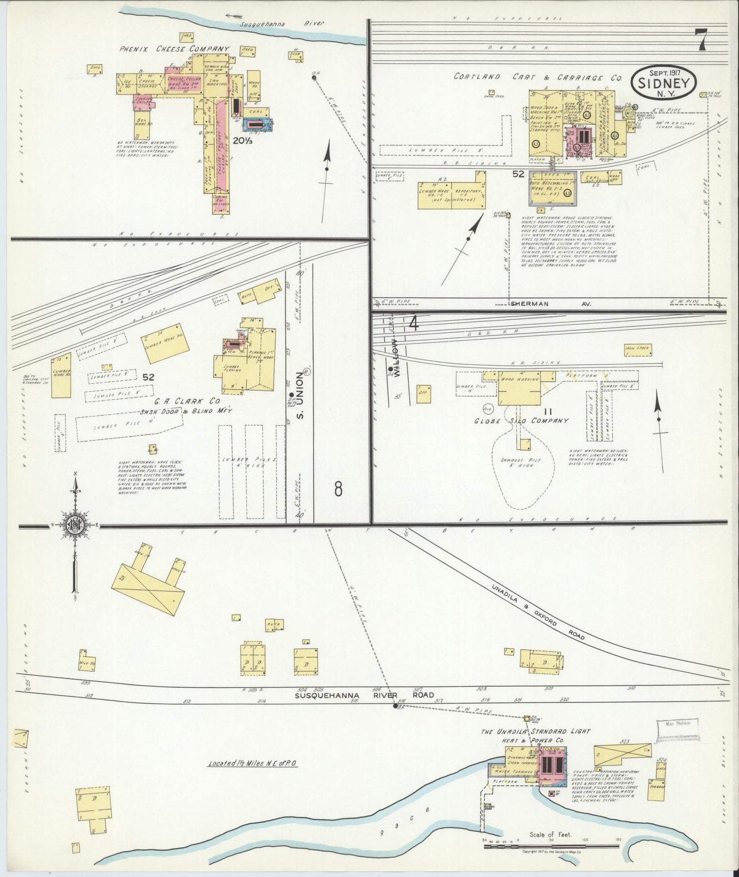 Sanborn Fire Insurance Map from Sidney, Delaware County, New York (1917), Sheet #0007 - Complete Map Set gallery image, historic Sanborn map, vintage wall art, Sidney Delaware