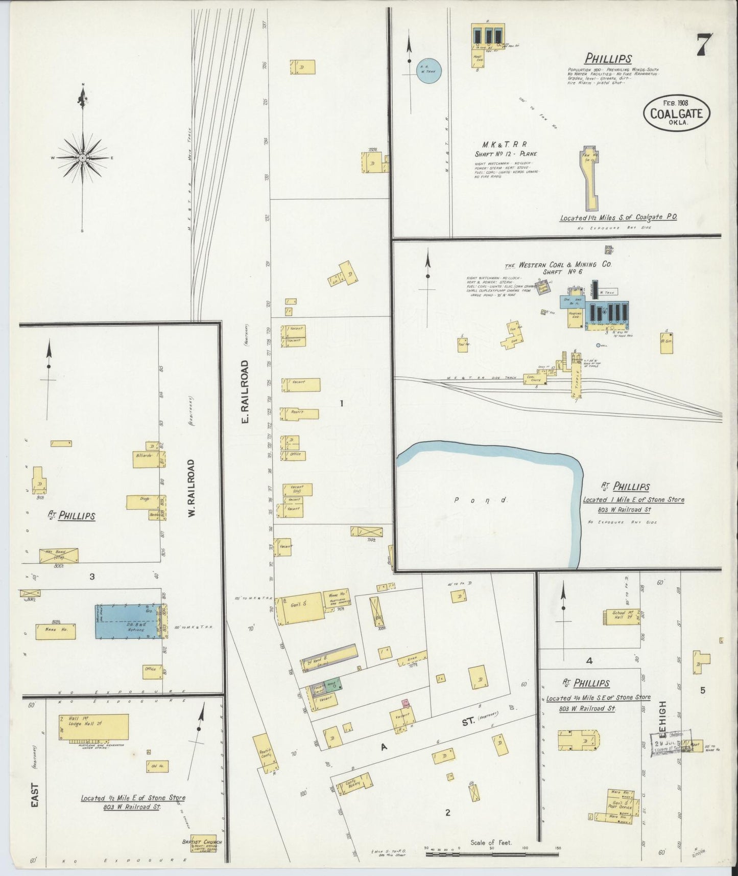Sanborn Fire Insurance Map from Coalgate, Coal County, Oklahoma (1908), Sheet #0007 - Complete Map Set gallery image, historic Sanborn map, vintage wall art, Oklahoma Oklahoma