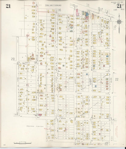 Sanborn Fire Insurance Map from Michigan City, La Porte County, Indiana (1948), Sheet #0021 - Complete Map Set gallery image, historic Sanborn map, vintage wall art, Indiana Indiana