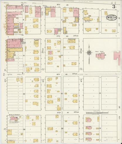 Sanborn Fire Insurance Map from McAllen, Hidalgo County, Texas (1919), Sheet #0003 - Historic Sanborn Fire Insurance Map Print, vintage old map wall art, antique decor, genealogy gift, Texas Texas map