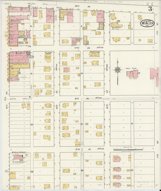 Sanborn Fire Insurance Map from McAllen, Hidalgo County, Texas (1919), Sheet #0003 - Historic Sanborn Fire Insurance Map Print, vintage old map wall art, antique decor, genealogy gift, Texas Texas map