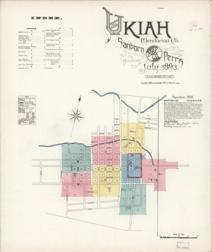 Sanborn Fire Insurance Map from Ukiah, Mendocino County, California (1893), Sheet #0001 - Complete Map Set gallery image, historic Sanborn map, vintage wall art, California California