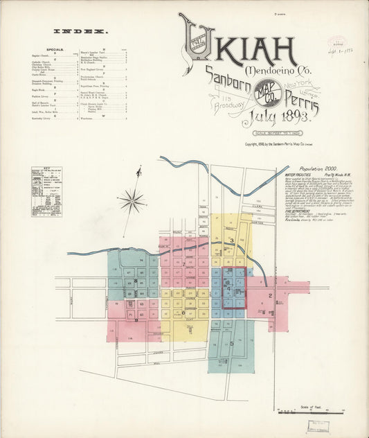 Sanborn Fire Insurance Map from Ukiah, Mendocino County, California (1893), Sheet #0001 - Complete Map Set gallery image, historic Sanborn map, vintage wall art, California California