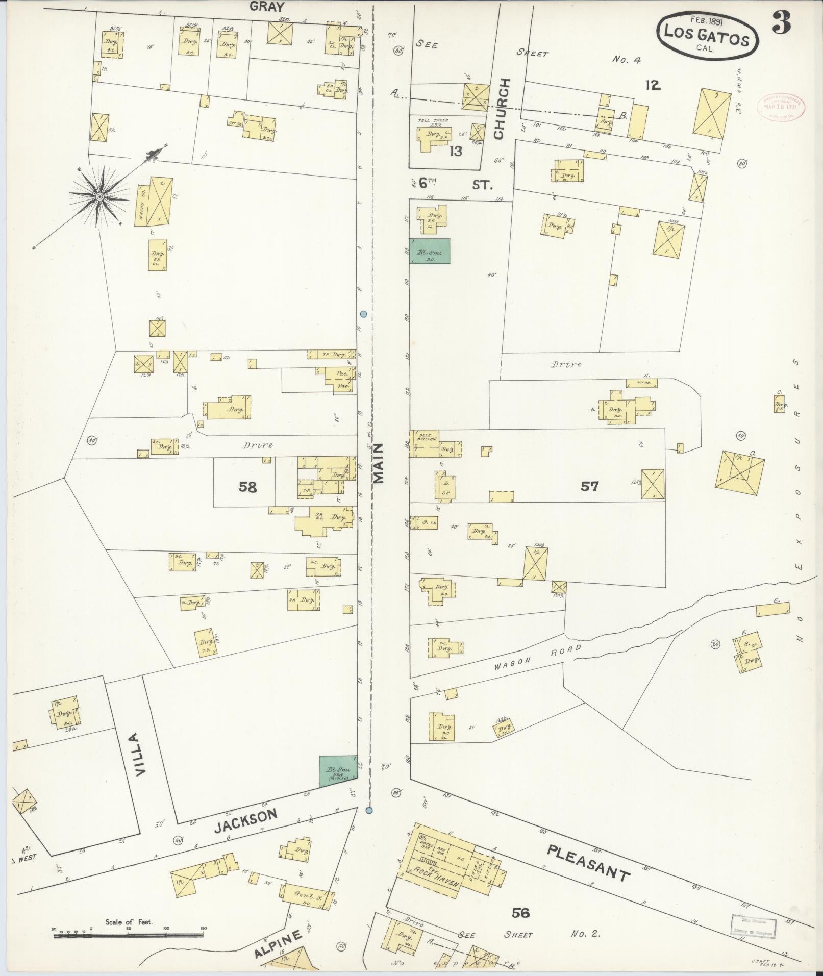 Sanborn Fire Insurance Map from Los Gatos, Santa Clara County, California (1891), Sheet #0003 - Historic Sanborn Fire Insurance Map Print, vintage old map wall art, antique decor, genealogy gift, California California map