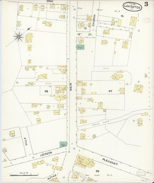Sanborn Fire Insurance Map from Los Gatos, Santa Clara County, California (1891), Sheet #0003 - Historic Sanborn Fire Insurance Map Print, vintage old map wall art, antique decor, genealogy gift, California California map