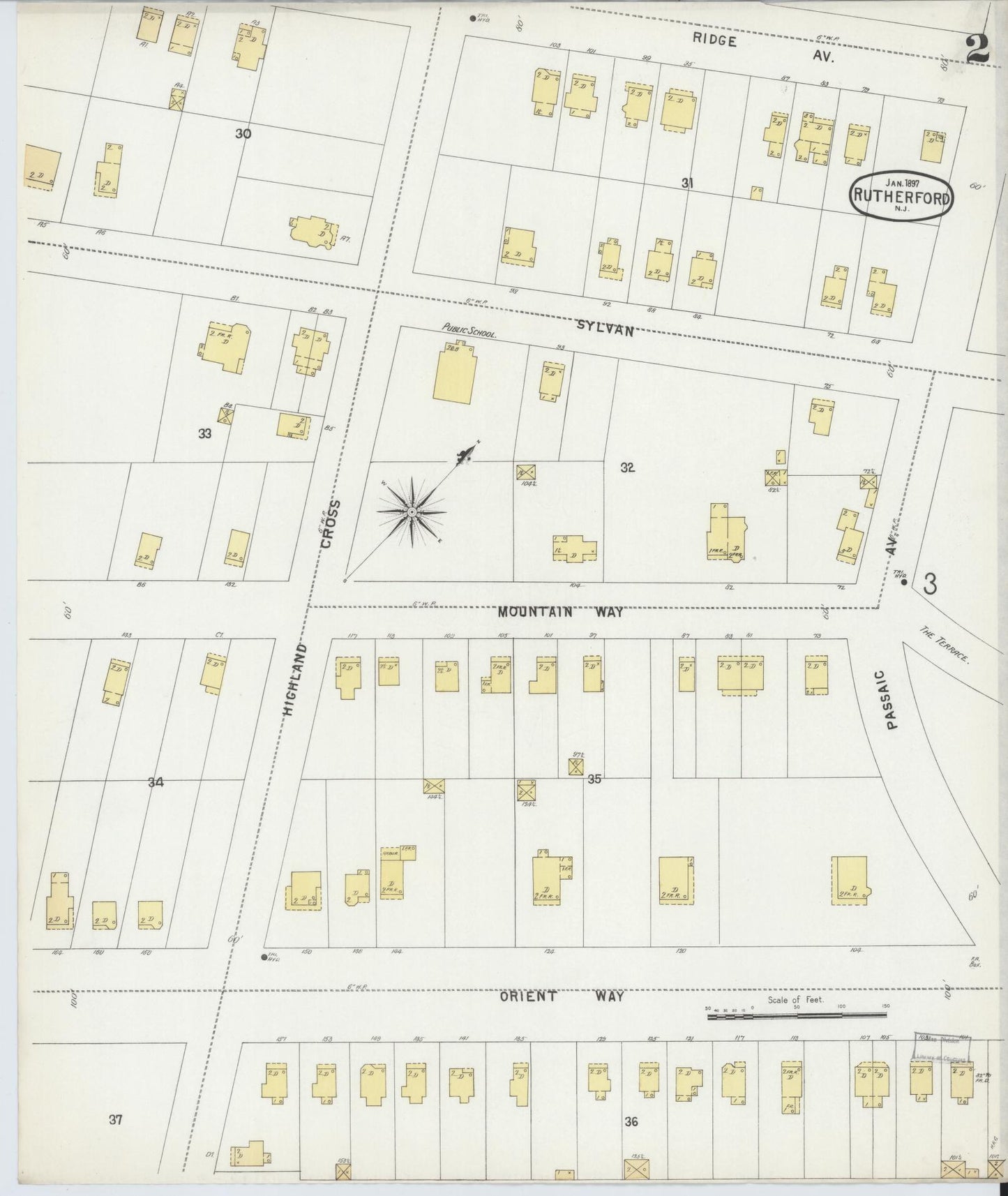 Sanborn Fire Insurance Map from Rutherford, Bergen County, New Jersey (1897), Sheet #0002 - Complete Map Set gallery image, historic Sanborn map, vintage wall art, New Jersey New Jersey