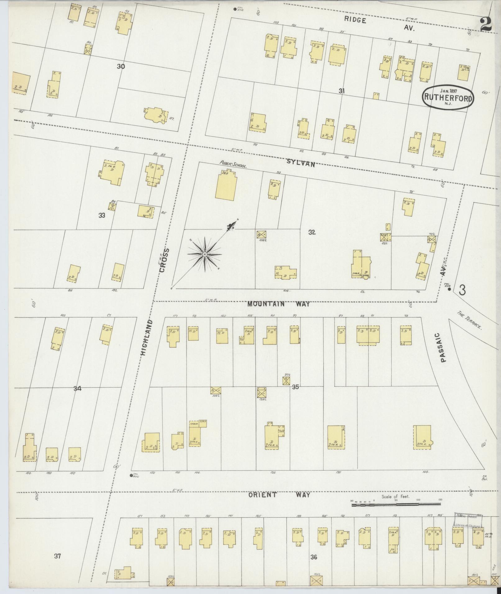Sanborn Fire Insurance Map from Rutherford, Bergen County, New Jersey (1897), Sheet #0002 - Complete Map Set gallery image, historic Sanborn map, vintage wall art, New Jersey New Jersey