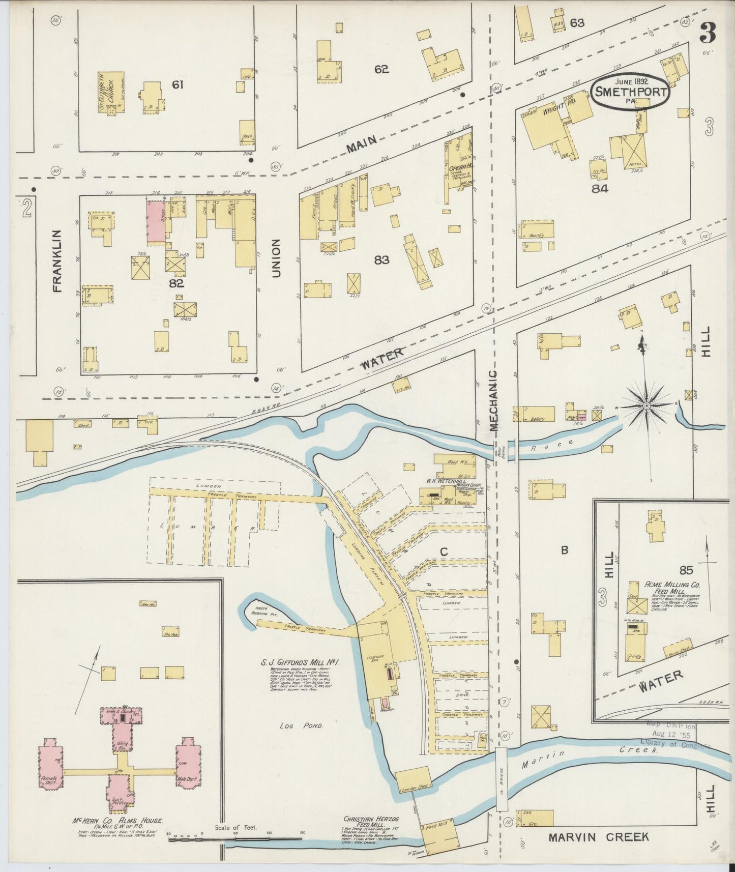 Sanborn Fire Insurance Map from Smethport, McKean County, Pennsylvania (1892), Sheet #0003 - Complete Map Set gallery image, historic Sanborn map, vintage wall art, Pennsylvania Pennsylvania