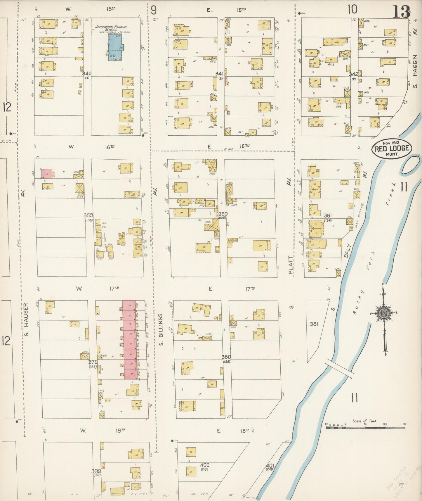 Sanborn Fire Insurance Map from Red Lodge, Carbon County, Montana (1912), Sheet #0013 - Complete Map Set gallery image, historic Sanborn map, vintage wall art, Montana Montana