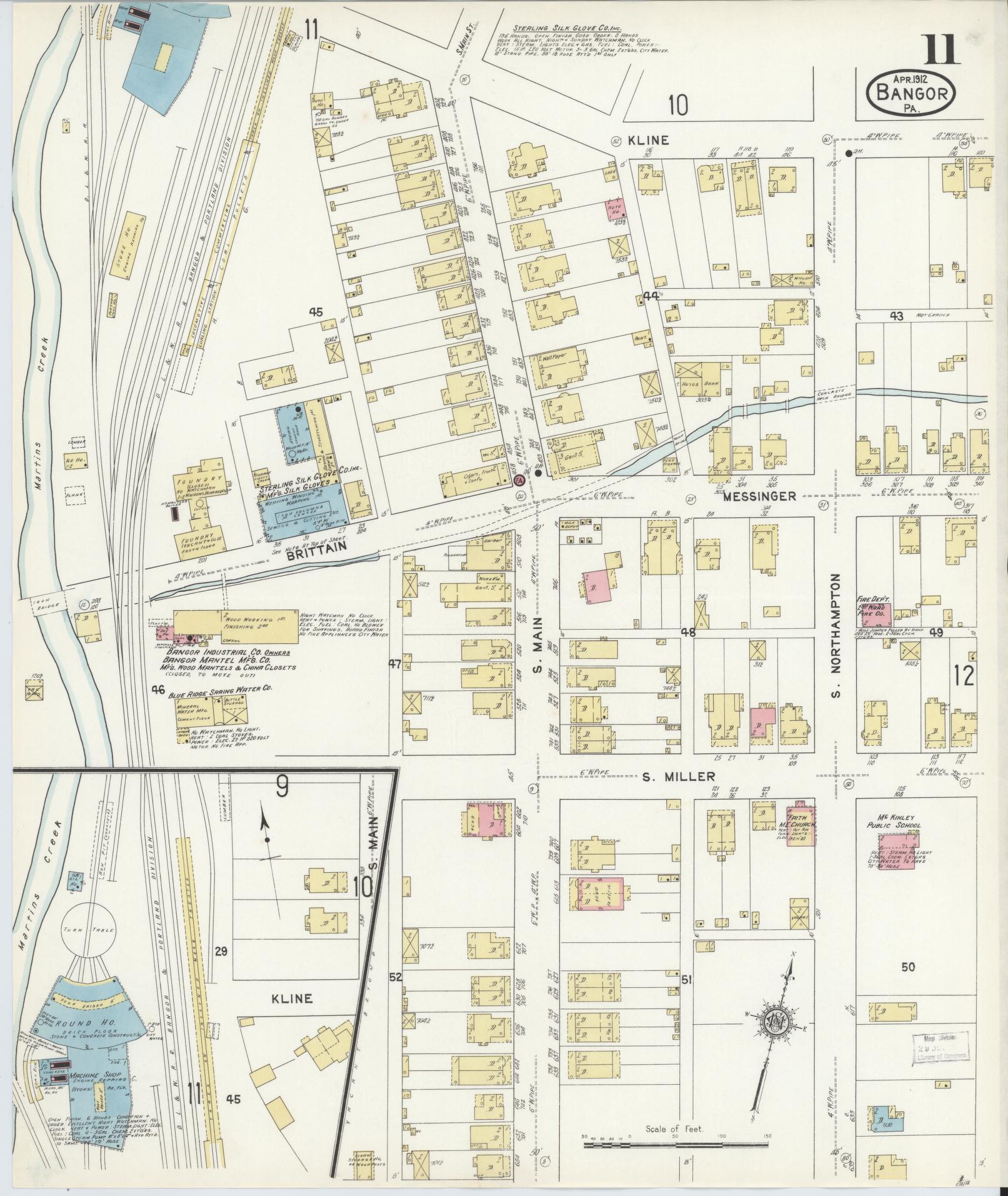 Sanborn Fire Insurance Map from Bangor, Northampton County, Pennsylvania (1912), Sheet #0011 - Historic Sanborn Fire Insurance Map Print, vintage old map wall art, antique decor, genealogy gift, Pennsylvania Pennsylvania map