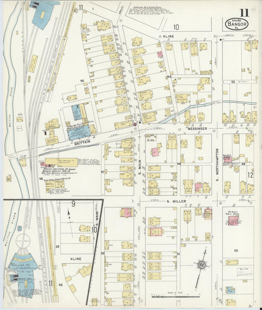 Sanborn Fire Insurance Map from Bangor, Northampton County, Pennsylvania (1912), Sheet #0011 - Historic Sanborn Fire Insurance Map Print, vintage old map wall art, antique decor, genealogy gift, Pennsylvania Pennsylvania map