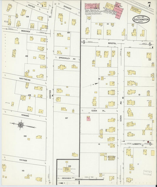 Sanborn Fire Insurance Map from Southington, Hartford County, Connecticut (1911), Sheet #0007 - Historic Sanborn Fire Insurance Map Print, vintage old map wall art, antique decor, genealogy gift, Connecticut Connecticut map