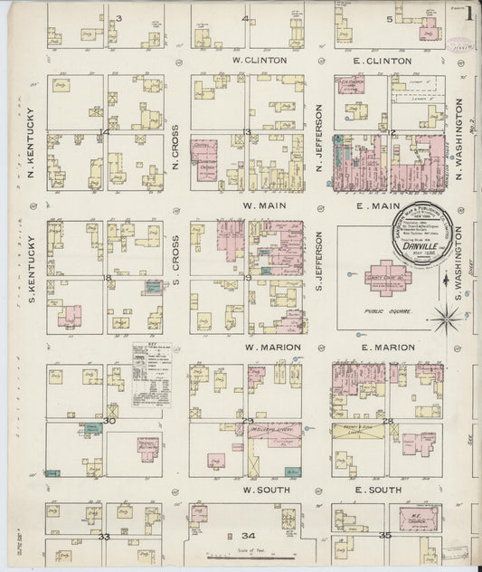 Sanborn Fire Insurance Map from Danville, Hendricks County, Indiana (1886), Sheet #0001 - Historic Sanborn Fire Insurance Map Print, vintage old map wall art, antique decor, genealogy gift, Indiana Indiana map