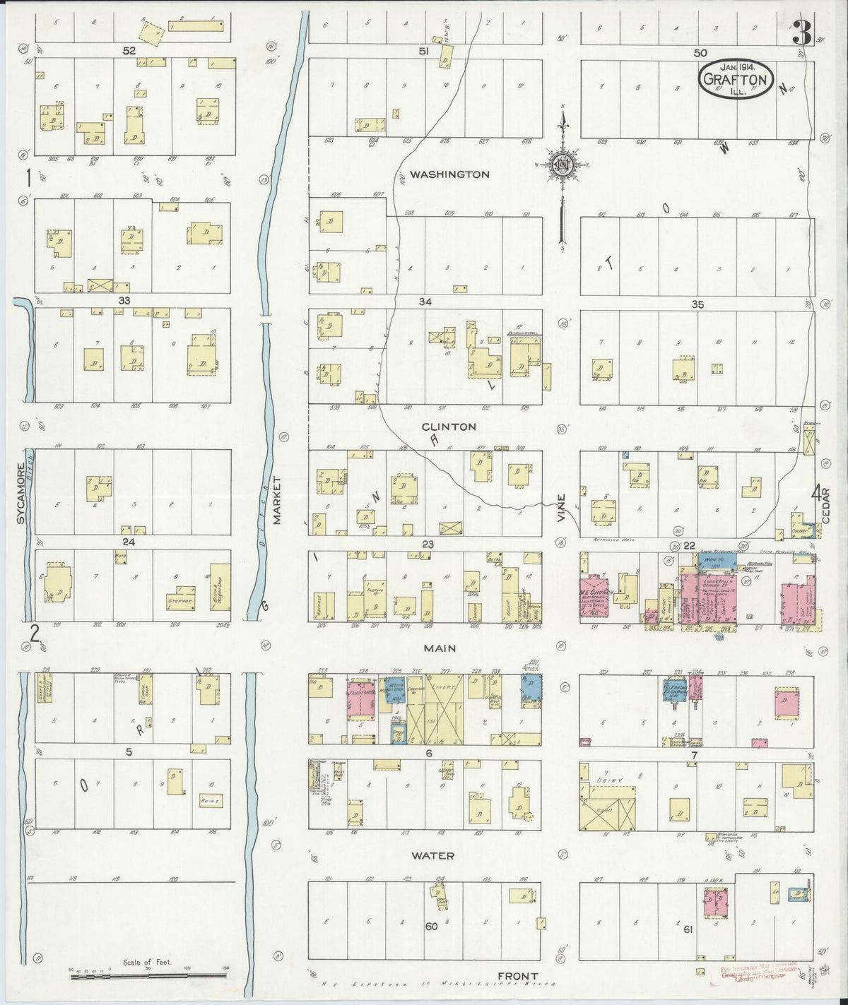 Sanborn Fire Insurance Map from Grafton, Jersey County, Illinois (1914), Sheet #0003 - Historic Sanborn Fire Insurance Map Print, vintage old map wall art, antique decor, genealogy gift, Illinois Illinois map