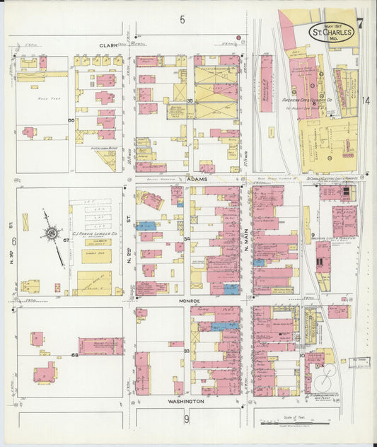 Sanborn Fire Insurance Map from Saint Charles, Saint Charles County, Missouri (1917), Sheet #0007 - Historic Sanborn Fire Insurance Map Print, vintage old map wall art, antique decor, genealogy gift, Missouri Missouri map
