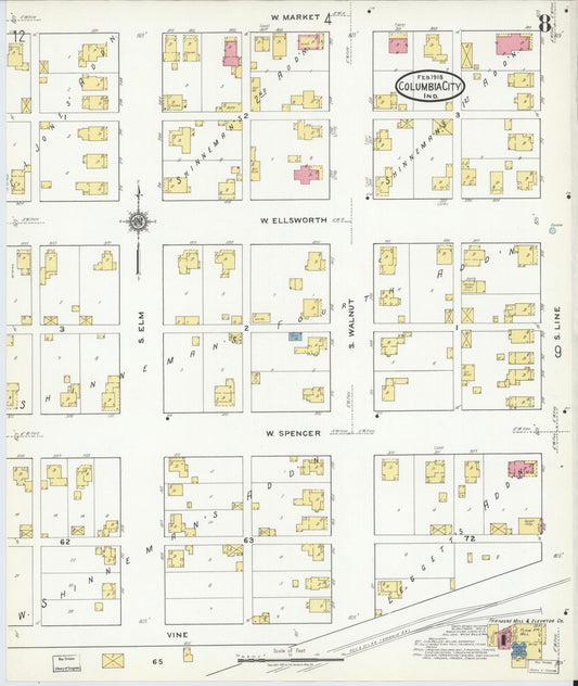 Sanborn Fire Insurance Map from Columbia City, Whitley County, Indiana (1918), Sheet #0008 - Historic Sanborn Fire Insurance Map Print, vintage old map wall art, antique decor, genealogy gift, Indiana Indiana map