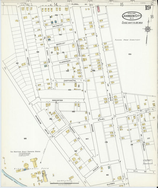 Sanborn Fire Insurance Map from Johnson City, Broome County, New York (1918), Sheet #0019 - Historic Sanborn Fire Insurance Map Print, vintage old map wall art, antique decor, genealogy gift, New York New York map